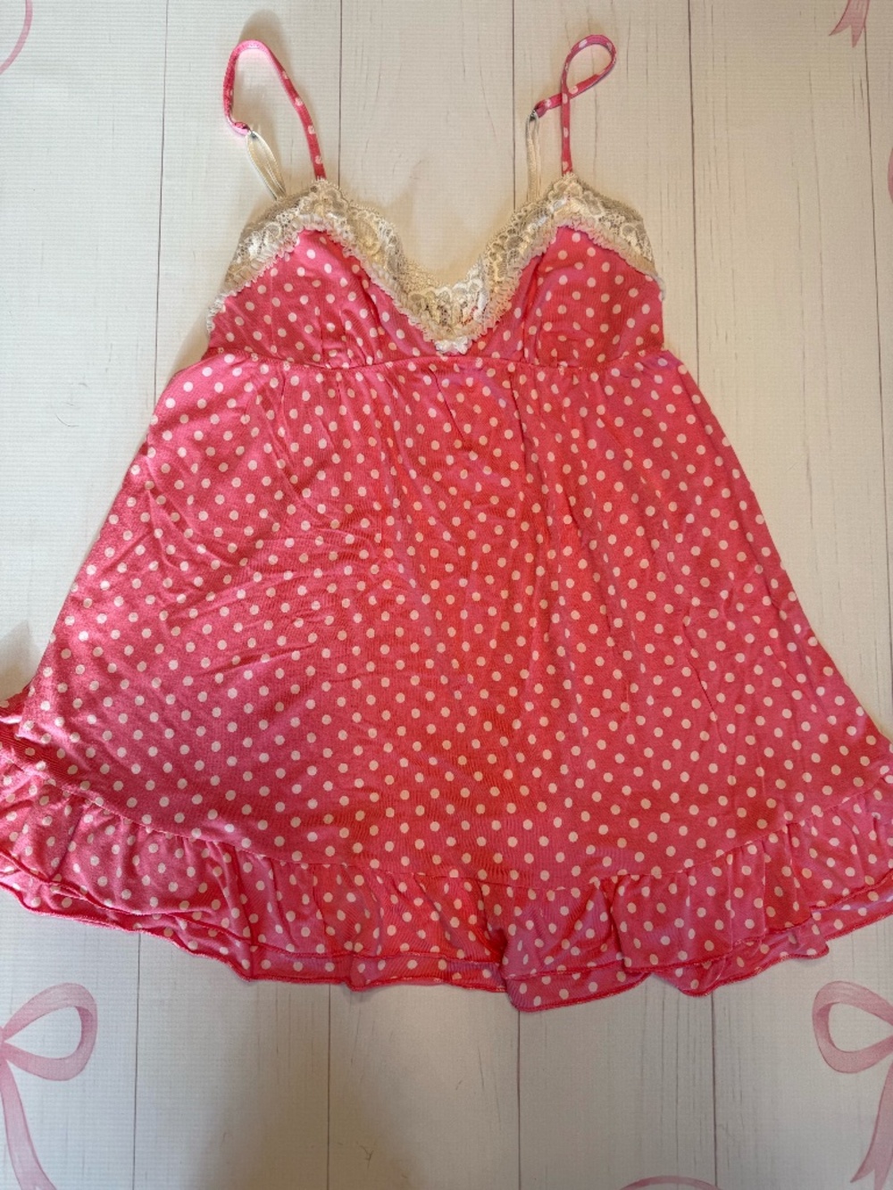Y2k Victoria's Secret Pink and White Polka Dot Babydoll Chemise Size M